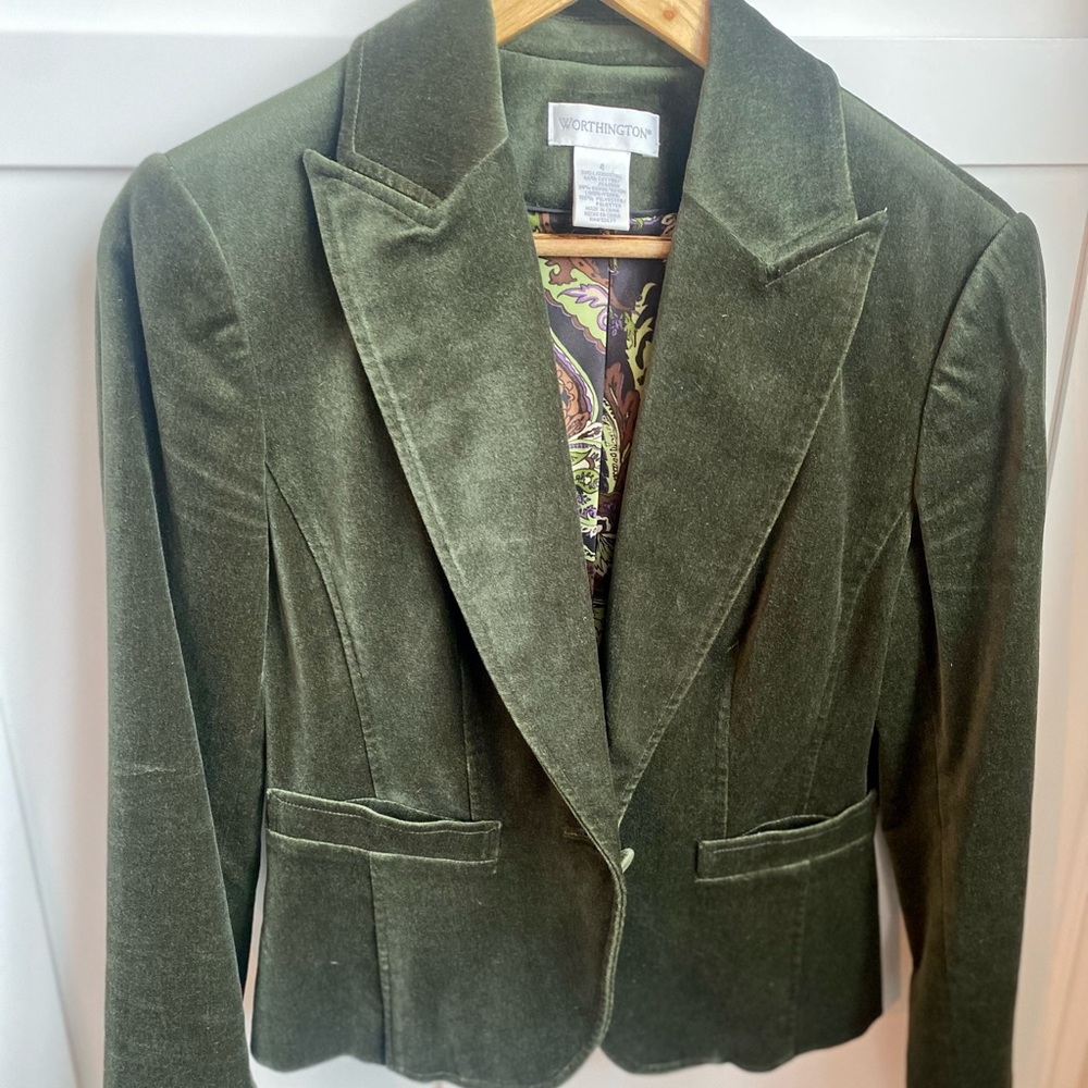 Dark green velvet blazer jacket